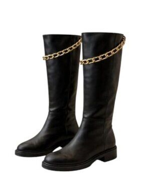Anthropologie Alohas Pier Black Leather Chain Boots Size 40 NWOT